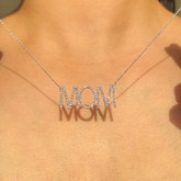 18K Solid White Gold Diamond MOM Necklace