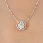 18K White Gold Brilliant Diamond Halo Pendant Necklace