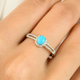14K Turquoise Diamond Halo Split Band Ring