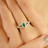 18K Modern Split Emerald Diamond Marquise Ring