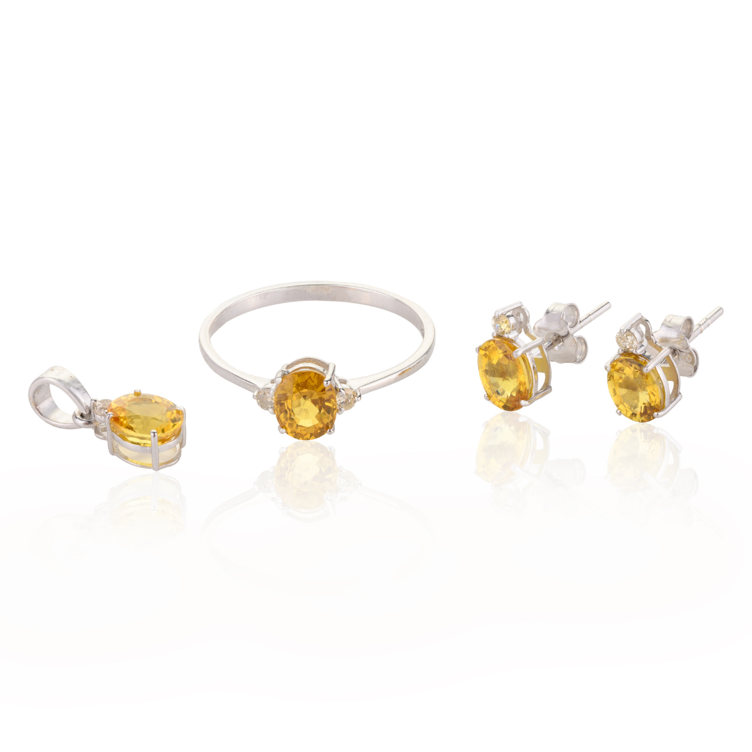 White Gold Yellow Sapphire Combo Jewelry Set - vrjewels-us