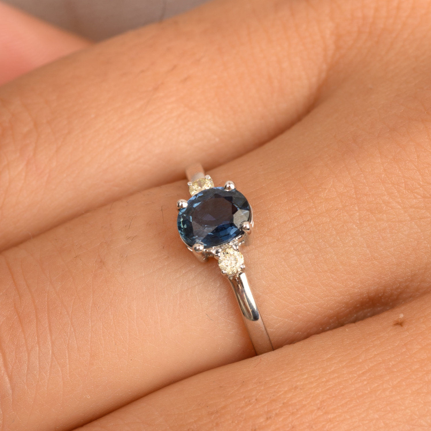 14K Solid White Gold Blue Sapphire Statement Ring - vrjewels-us
