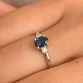 14K Solid White Gold Blue Sapphire Statement Ring - vrjewels-us