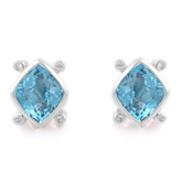 18K Blue Topaz Diamond Statement Studs