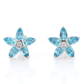 18K Timless Blue Topaz Flower Studs