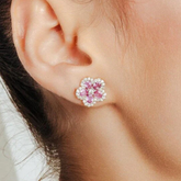 18K Pink Sapphire Cherry Blossom Flower Earrings