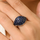 18K Solid White Gold Blue Sapphire Cluster Ring - vrjewels-us