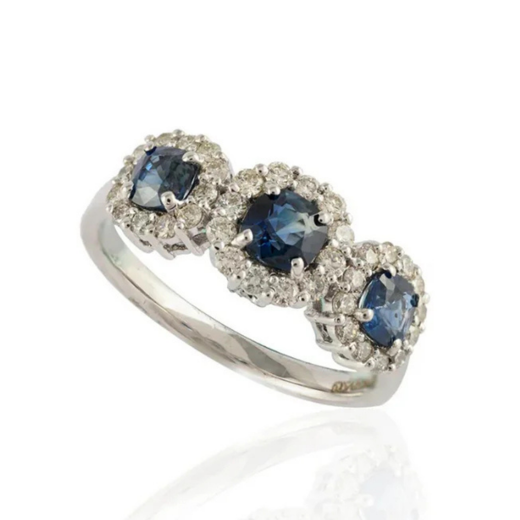 14K Gold Sapphire & Diamond Trinity Ring Image