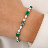 18K Radiant Emerald and Oval Diamond Bracelet - Modern Elegant Design