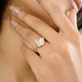 14K Art Deco Mother of Pearl Butterfly Diamond Ring