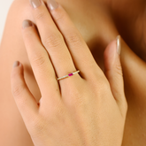 14K Baguette Cut Ruby & Diamond Pinky Ring