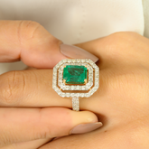 18K Octagon 2.06Ct Emerald Double Halo Diamond Ring