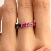 14K Solid White Gold Blue Sapphire And Ruby Eternity Band - vrjewels-us