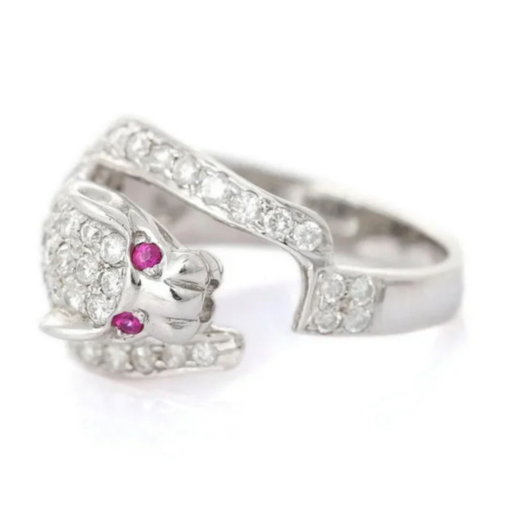 18K White Gold Diamond Panther Ring Image