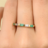 18K Solid Yellow Gold Emerald Diamond Band Ring - vrjewels-us
