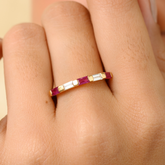 18K Solid Yellow Gold Ruby Diamond Band Ring - vrjewels-us