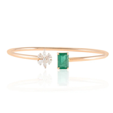 18K Radiant Emerald and Flower Diamond Cuff Bracelet _ Dainty Chic Bracelet