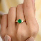 14k Emerald & Diamond Three-Stone Engagement Ring - vrjewels-us