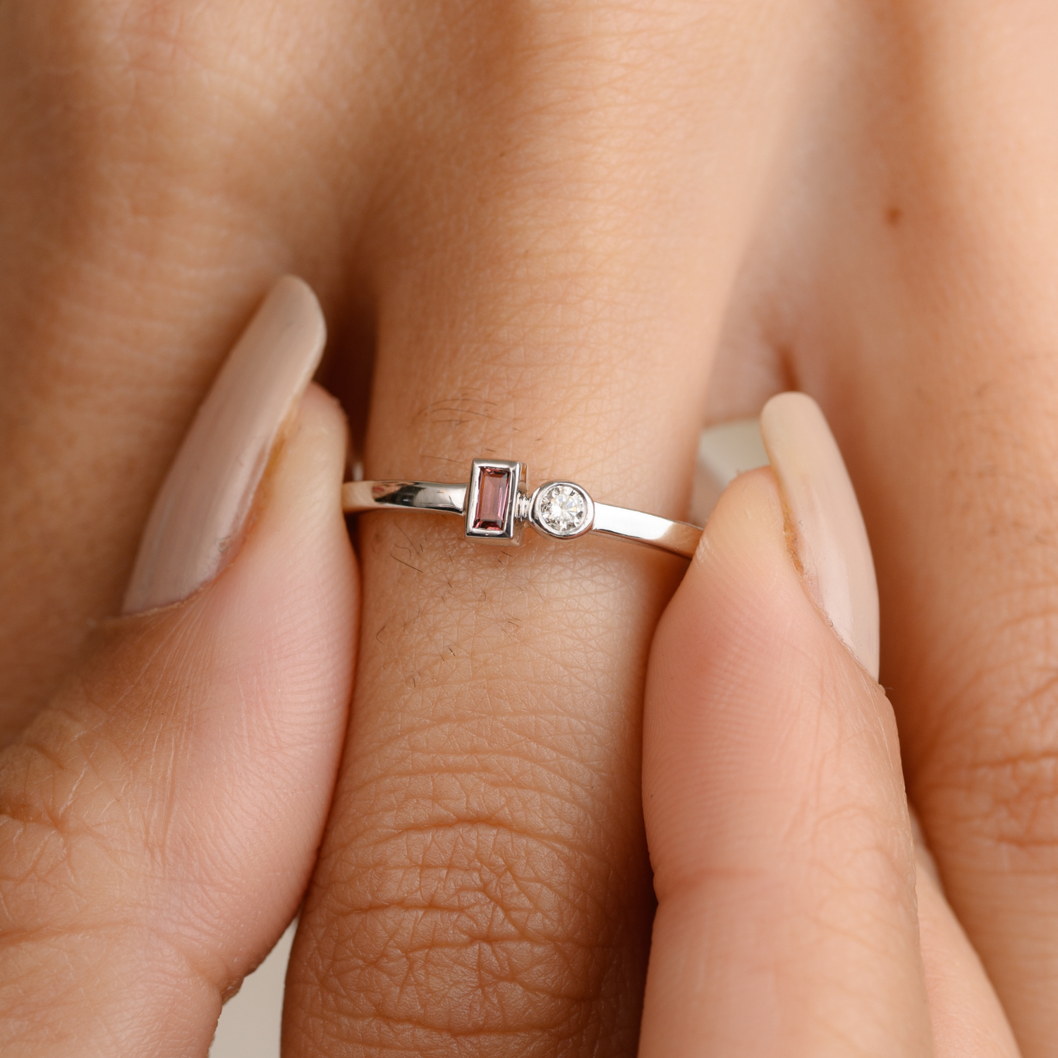 14K White Gold Tourmaline Diamond Adjustable Ring - vrjewels-us