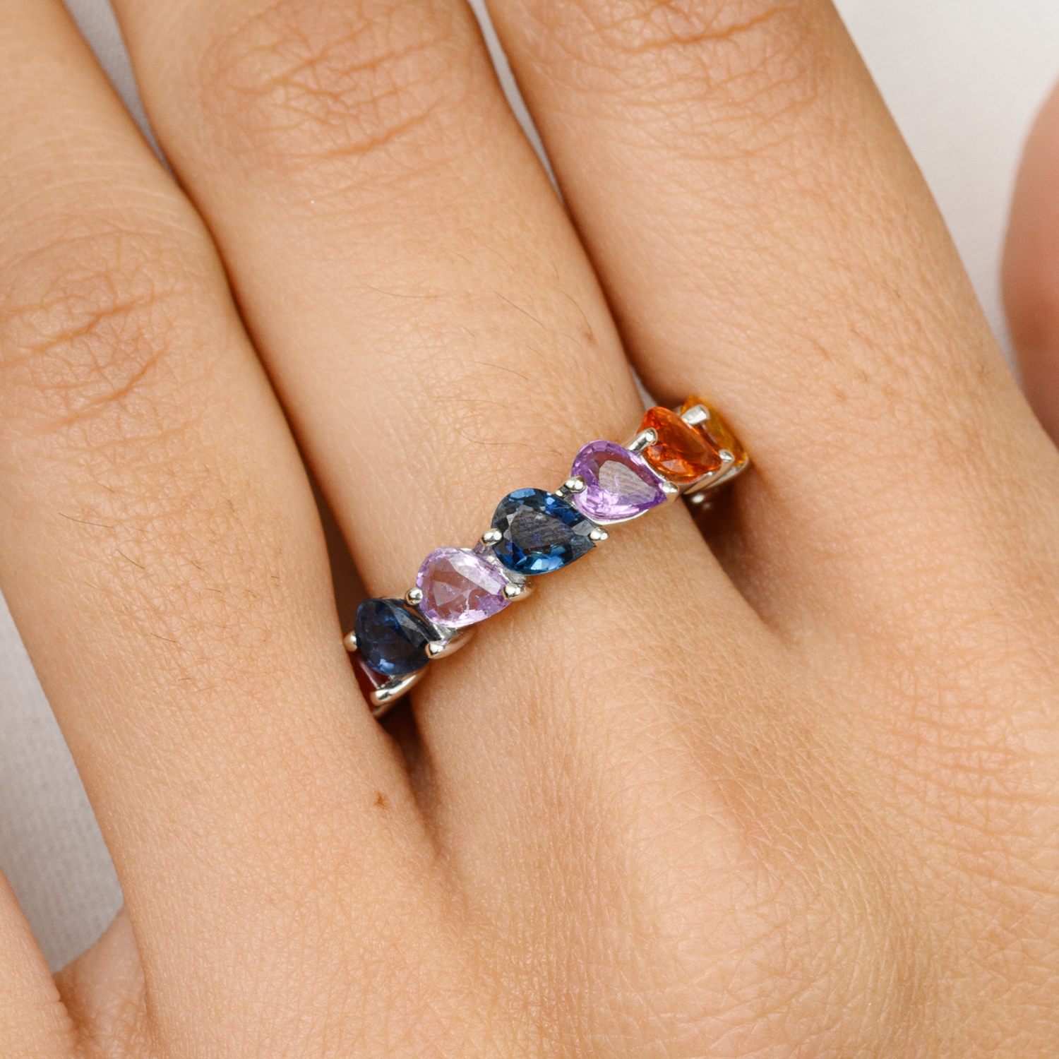 18K Pear Cut Unique Multi Sapphire Ring - vrjewels-us