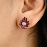 18K Carved 9.25 Carat Tourmaline Vintage Flower Earrings