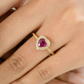 18K Heart Ruby Halo Diamond Engagement Ring