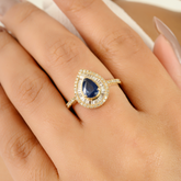 14K Pear Sapphire & Diamond Double Halo Engagement Ring