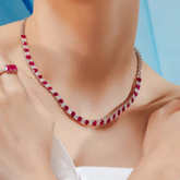 18K White Gold Ruby Diamond Tennis Necklace