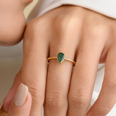 18k Yellow Gold Dainty Pear Cut Emerald Ring - vrjewels-us