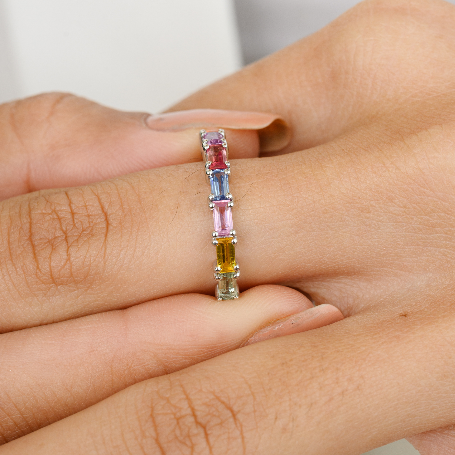 18K Gold Multi Sapphire Half Eternity Band - vrjewels-us