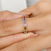 18K Gold Multi Sapphire Half Eternity Band - vrjewels-us