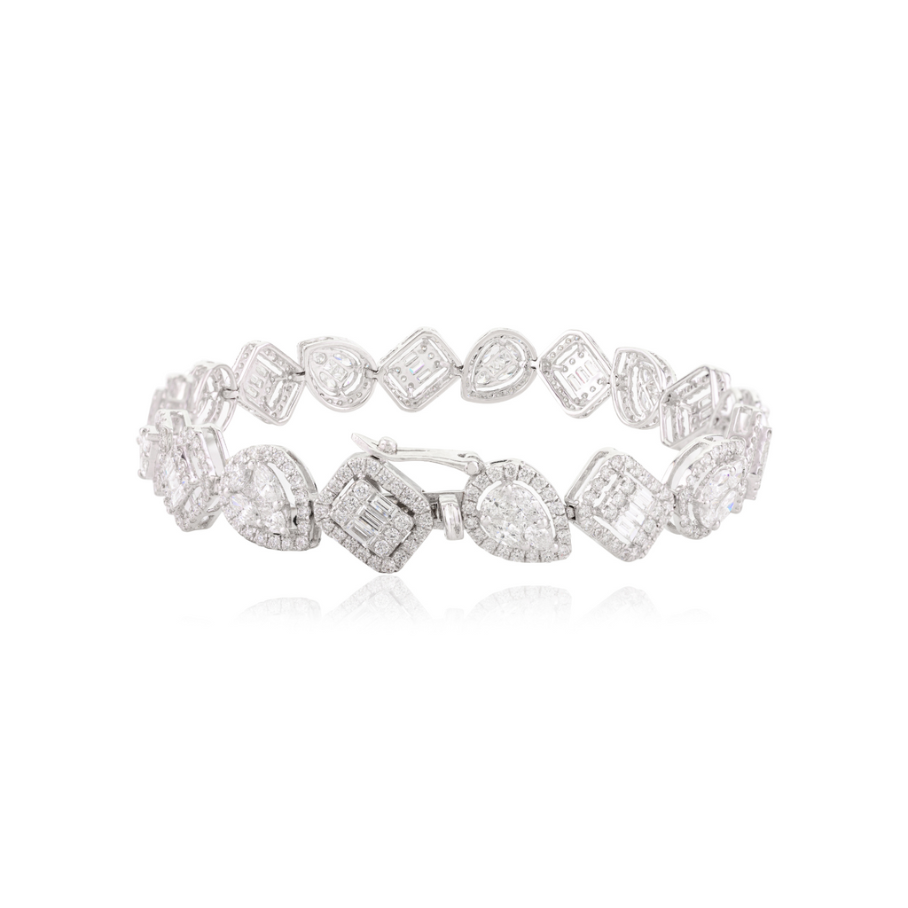 18k Mixed-Shaped Diamond Tennis Bracelet – Vintage Cluster Setting Image