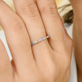 18K White Gold Dainty Gemstone Eternity Band - vrjewels-us