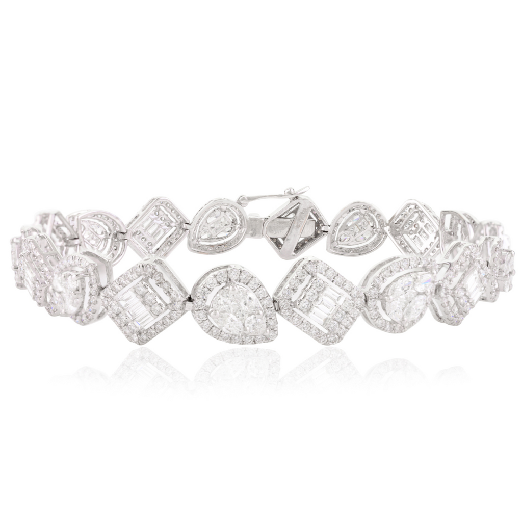 18k Mixed-Shaped Diamond Tennis Bracelet – Vintage Cluster Setting Image