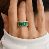 18k Gold Five Stone Emerald Diamond Engagement Band Ring - vrjewels-us