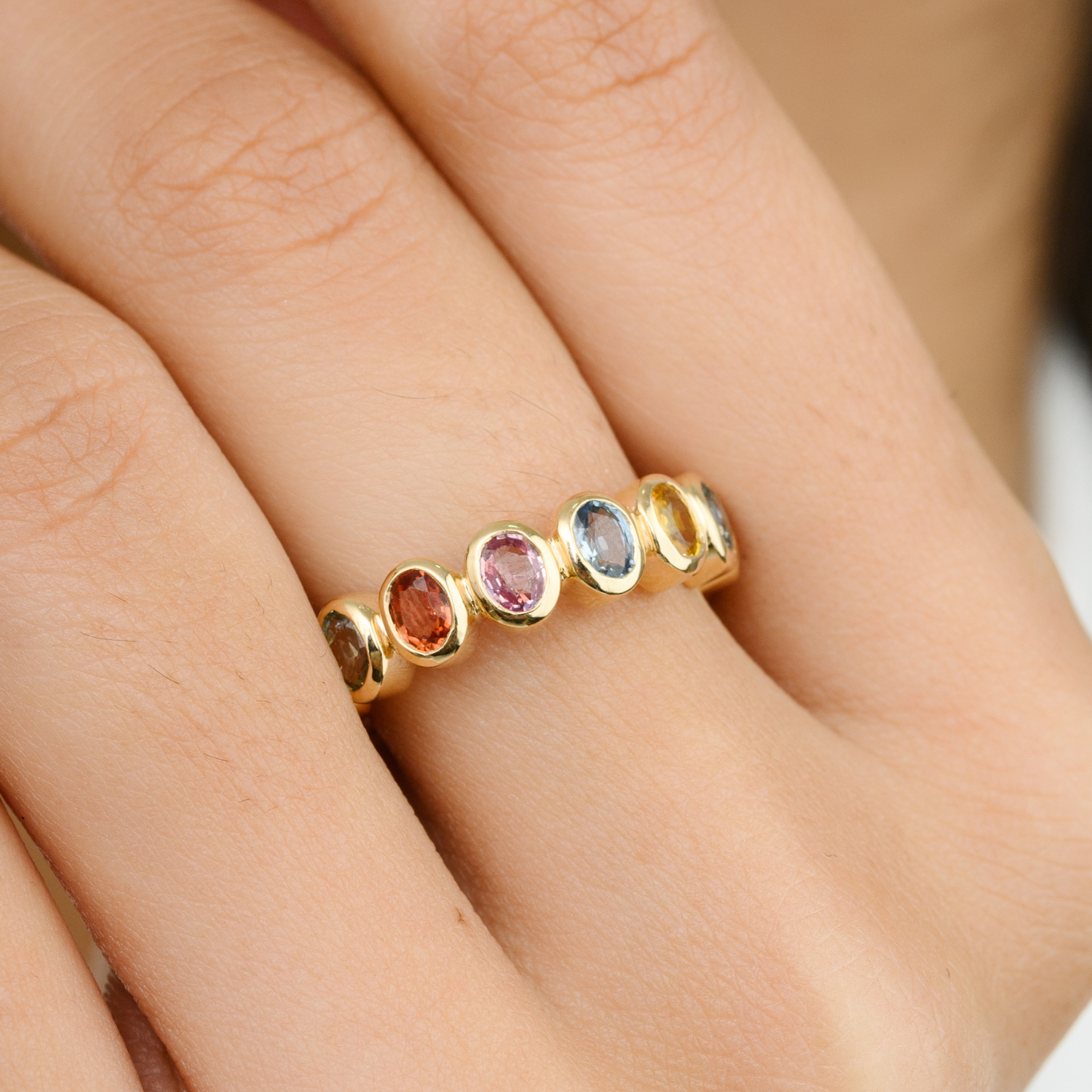 14K Gold Multi Sapphire Eternity Band - vrjewels-us