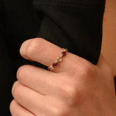 14K Gold Ruby & Rainbow Moonstone Eternity Band