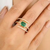 14k Yellow Gold Octagon Cut Emerald & Diamond Spring Ring - vrjewels-us