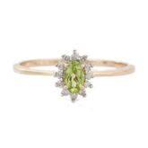 14K Gold Oval Peridot & Diamond Ring