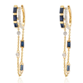 14K Blue Sapphire Diamond Dangling Chain Earrings