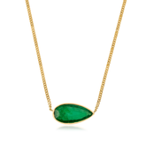 18K East West 6.6 Ct Emerald Bezel Necklace- Curb Chain
