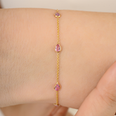 14K Modern 1 Carat Pink Sapphire Station Chain Bracelet