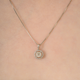 14K Natural Diamond Halo Round Pendant For Christmas