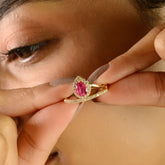 14K Gold Floating 1 Ct Ruby Diamond Contemporary Ring