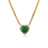 Mid Century 1.29ct Emerald Heart Necklace With Diamonds in 14k Gold