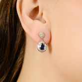 14K Pear Sapphire Diamond Cluster Drop Earrings
