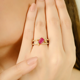 14K Floral Ruby Diamond Cluster Band Ring