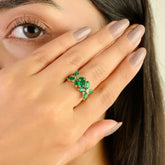 14K Gold Cluster Floral Emerald Diamond Art Deco Ring
