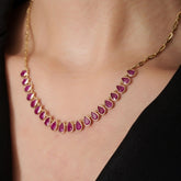 14K Gold Pear Cut Natural Ruby Statement Necklace