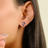 14K Gold Modern Sapphire & Diamond Stud Earrings